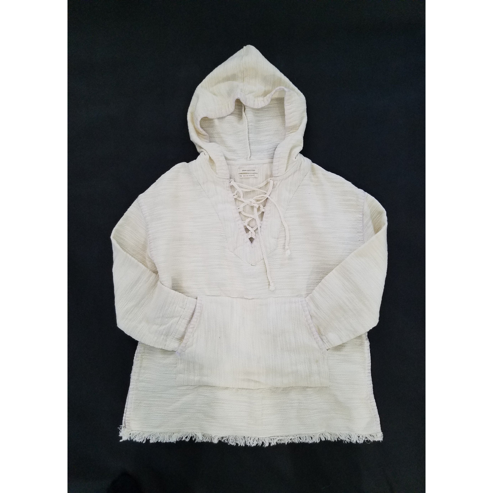 Urban Outfitters 100% Cotton Hooded Ivory Laced Up Long Sleeves Women Beach Tops